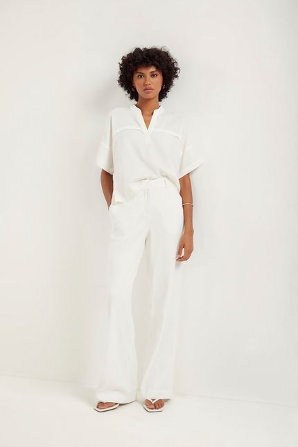 Camisa cambraia meia pate off white