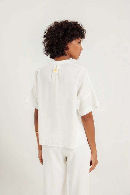 Camisa cambraia meia pate off white