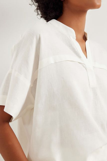 Camisa cambraia meia pate off white