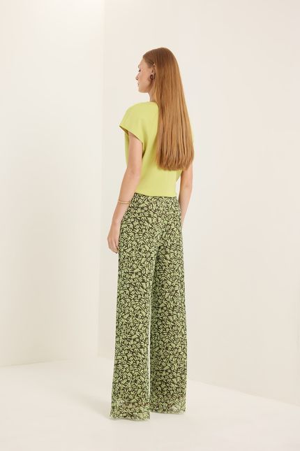Calça pantalona tule coqueiro verde cana