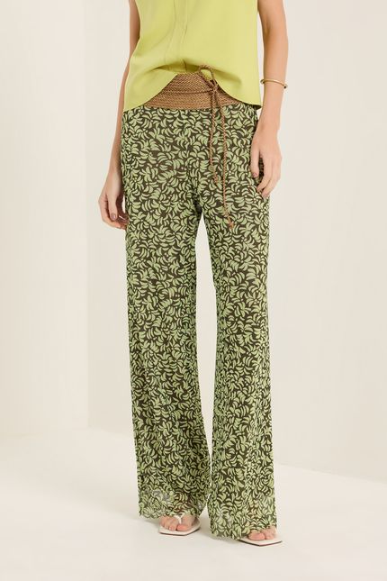 Calça pantalona tule coqueiro verde cana