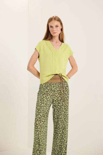 Calça pantalona tule coqueiro verde cana