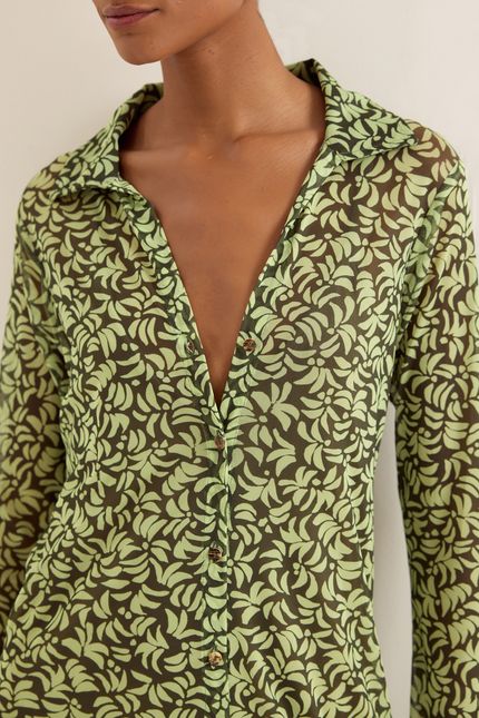 Vestido chemise tule coqueiro verde cana