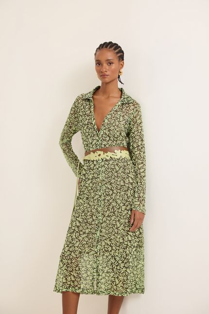 Vestido chemise tule coqueiro verde cana