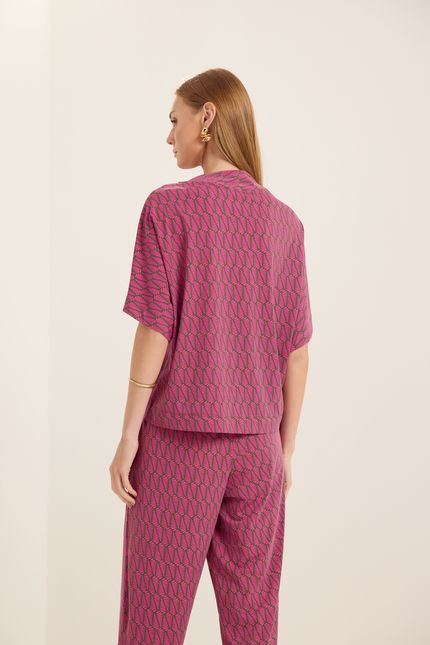 Blusa maxi palmeira rosa confete