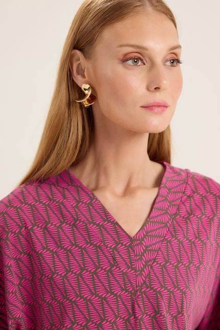 Blusa maxi palmeira rosa confete