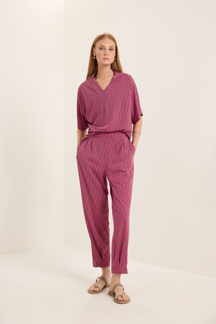 Blusa maxi palmeira rosa confete