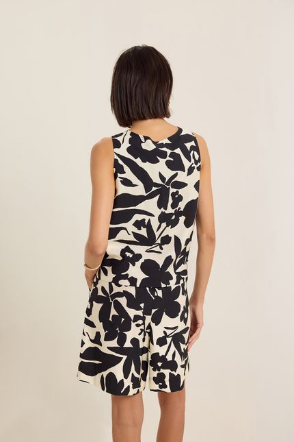 Blusa sm botânica bege aveia c/ preto