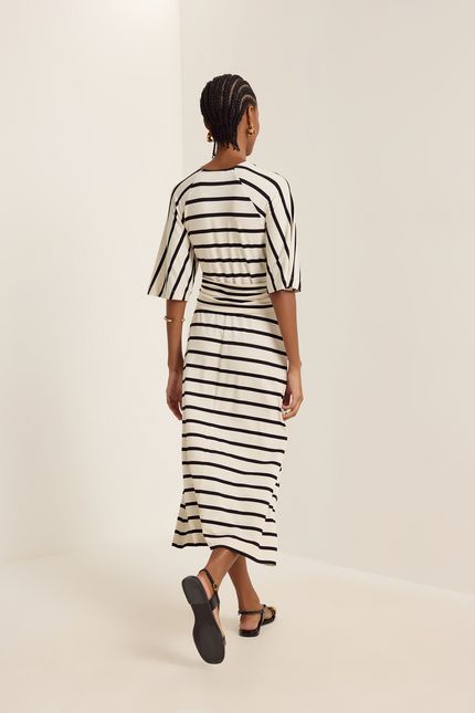 Vestido malha listra linho torção bege natural