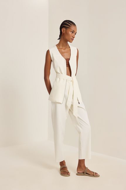Colete malha estruturada faixa off white