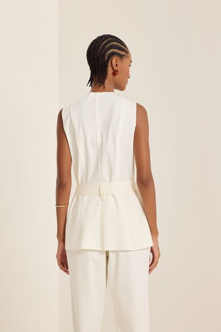 Colete malha estruturada faixa off white