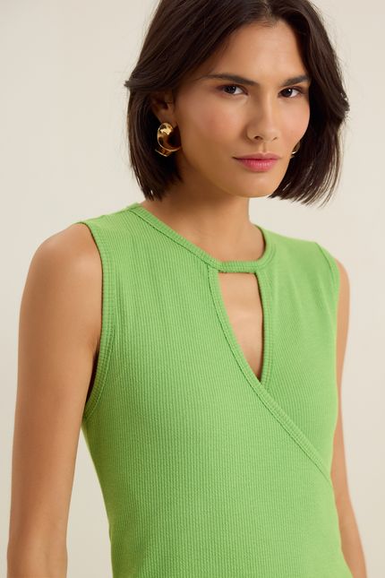 Vestido detalhe transpasse rib wave verde jardim