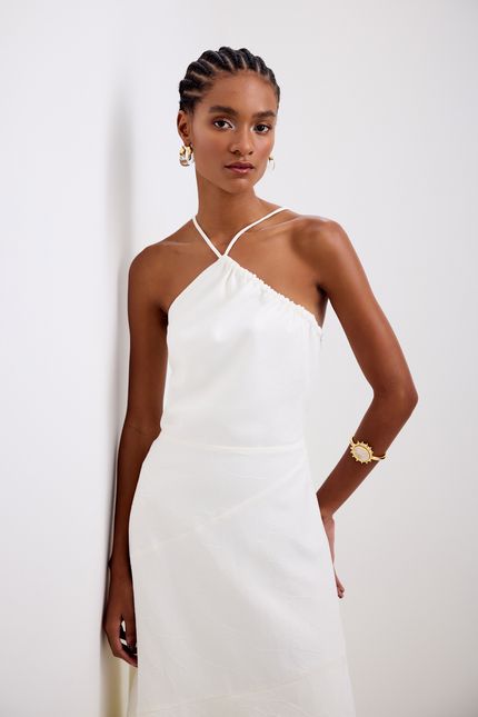 Vestido jacguard floral off white