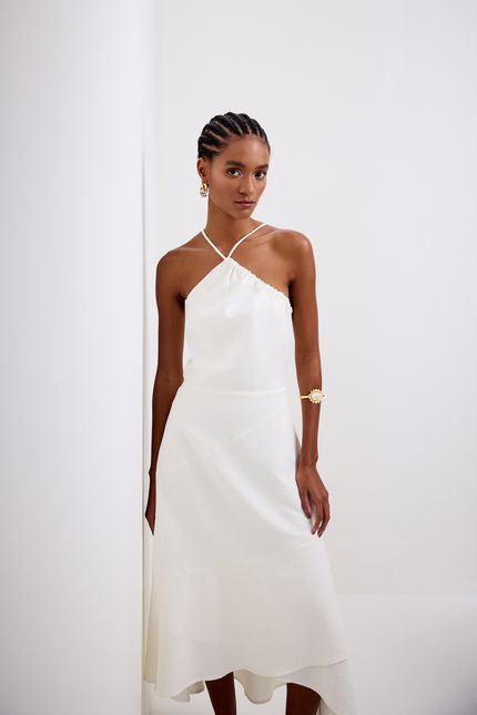 Vestido jacguard floral off white