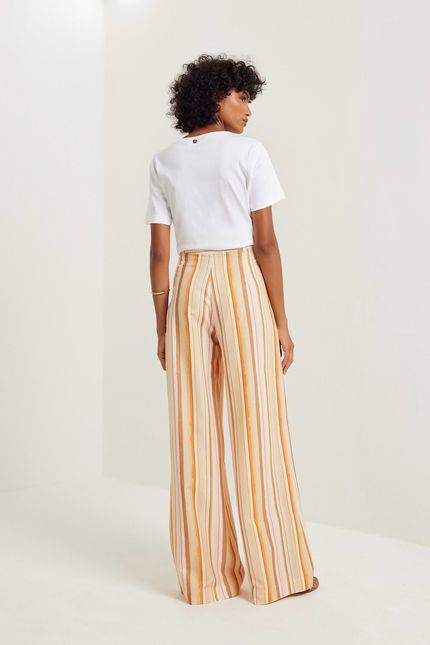 Calça pantalona maxi listra verão bege areia