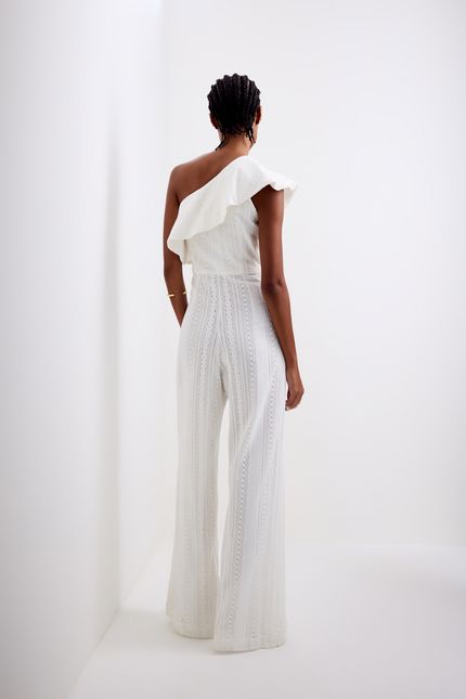 Macacão festa jabot crochê off white