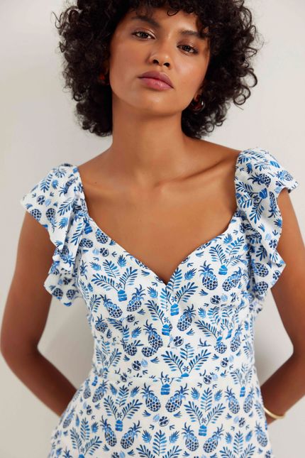 Blusa jabot férias azul topazio
