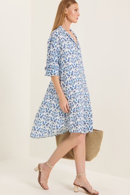 Vestido chemise férias azul topazio