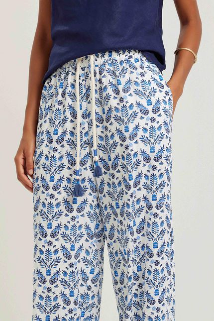 Calça elástico amarração férias azul topazio