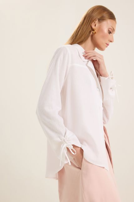 Camisa cambraia det manga branco