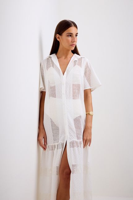 Vestido chemise laise off white
