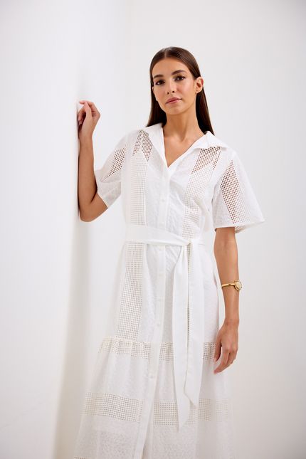 Vestido chemise laise off white