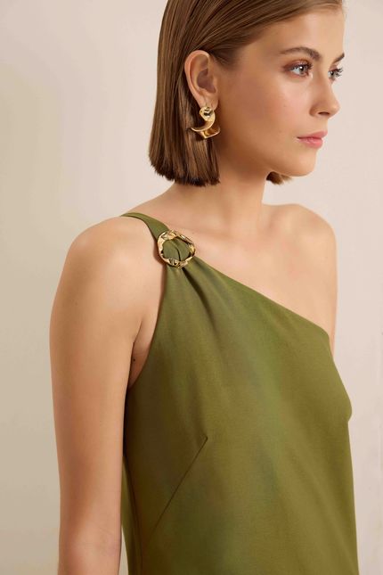 Vestido cupro fivela orgânica verde mata