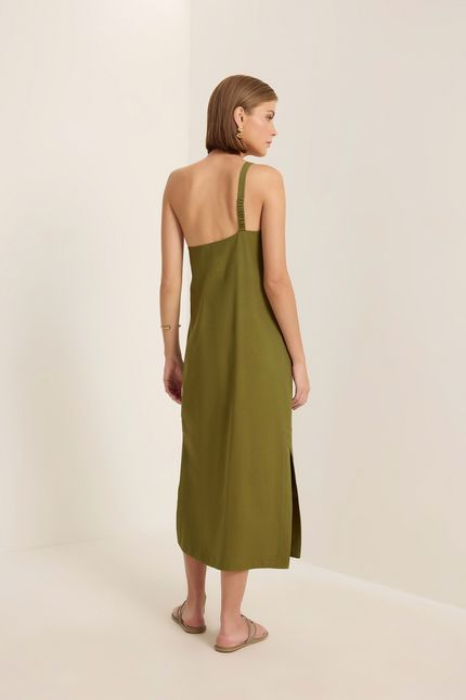 Vestido cupro fivela orgânica verde mata