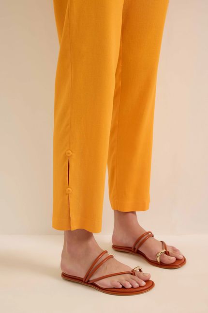 Calça linho elástico costas laranja sunset
