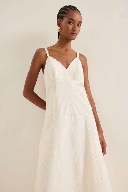 Vestido cotton square pespontos off white