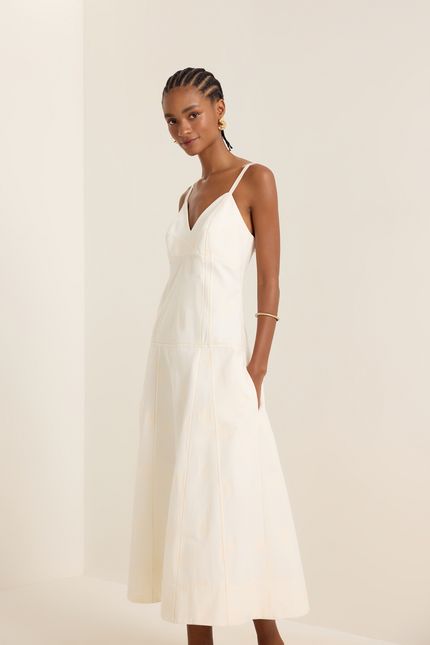 Vestido cotton square pespontos off white