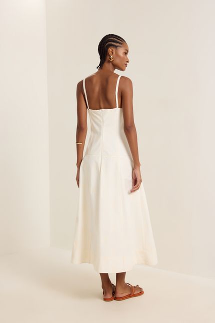 Vestido cotton square pespontos off white