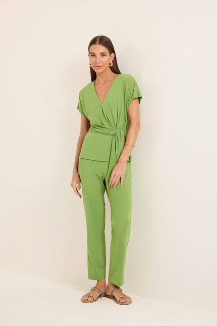 Blusa jersey decote amarração verde jardim
