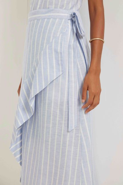 Saia linho fio tinto listra azul ceu c/ off white