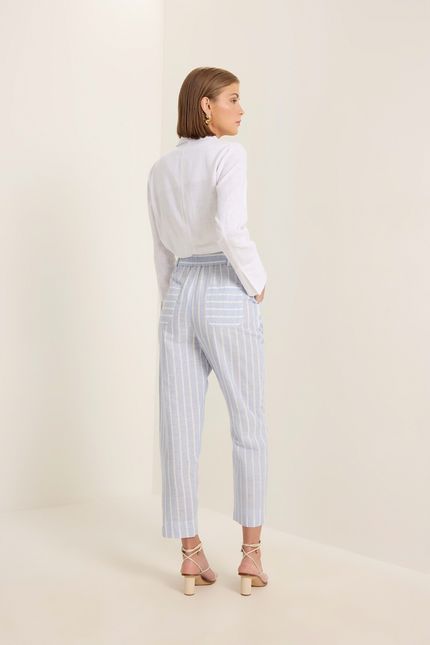 Calça linho fio tinto listra azul ceu c/ off white