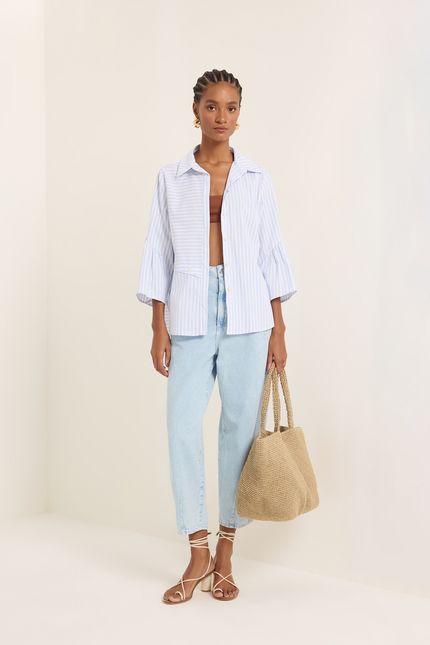 Camisa tricoline botões listra azul ceu c/ off white