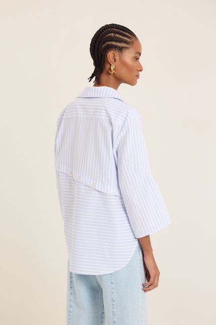 Camisa tricoline botões listra azul ceu c/ off white