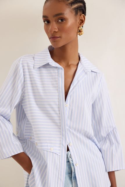 Camisa tricoline botões listra azul ceu c/ off white