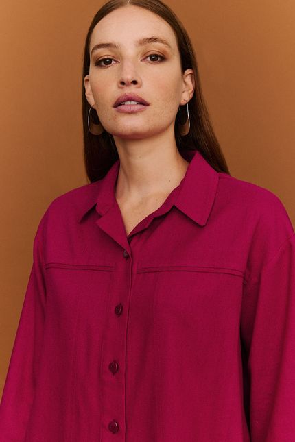 Camisa linho pala vivo rosa caroa
