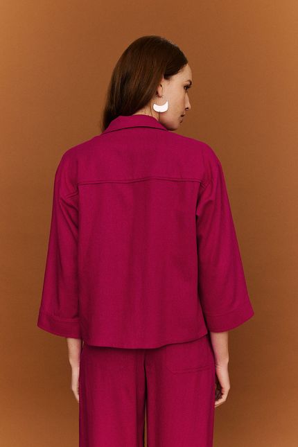 Camisa linho pala vivo rosa caroa
