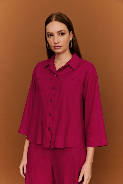 Camisa linho pala vivo rosa caroa