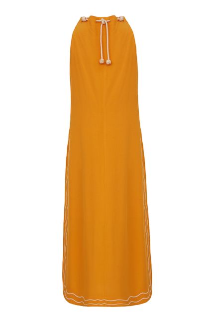 Vestido viscolinho bordado laranja sunset