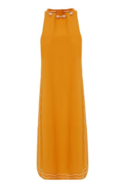 Vestido viscolinho bordado laranja sunset