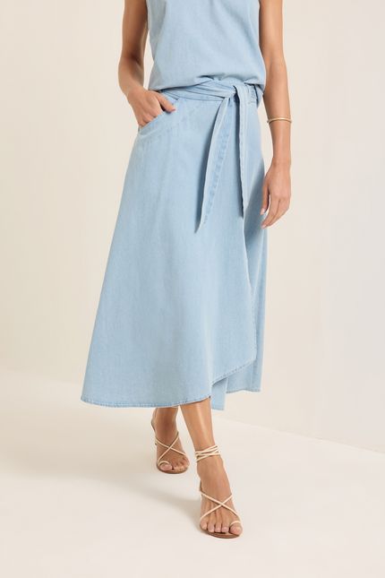 saia jeans midi transpasse jeans