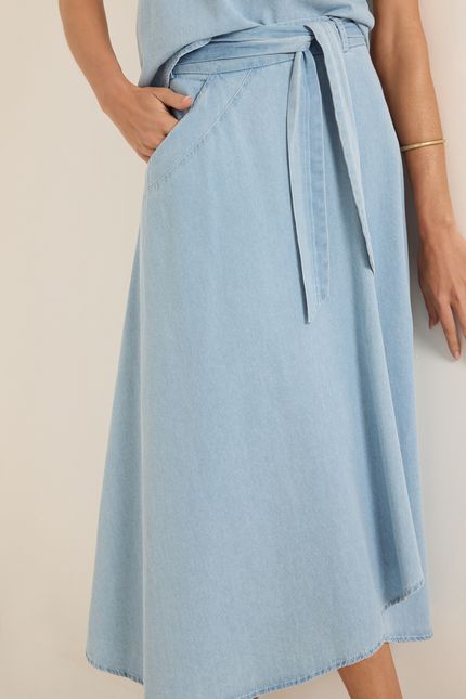 saia jeans midi transpasse jeans