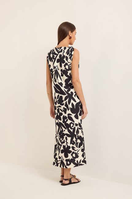 Vestido torção botânica  botanica bege aveia c/ preto
