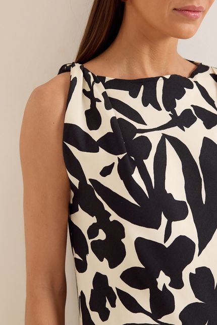 Vestido torção botânica  botanica bege aveia c/ preto