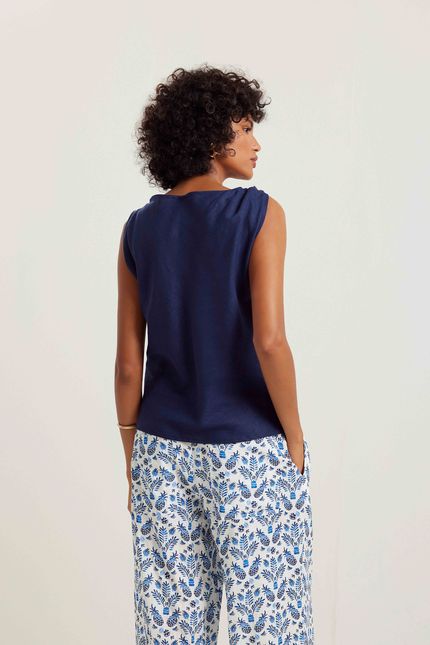 Blusa cambraia torção  azul atlantico