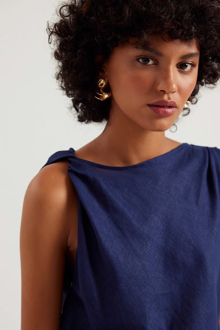 Blusa cambraia torção  azul atlantico