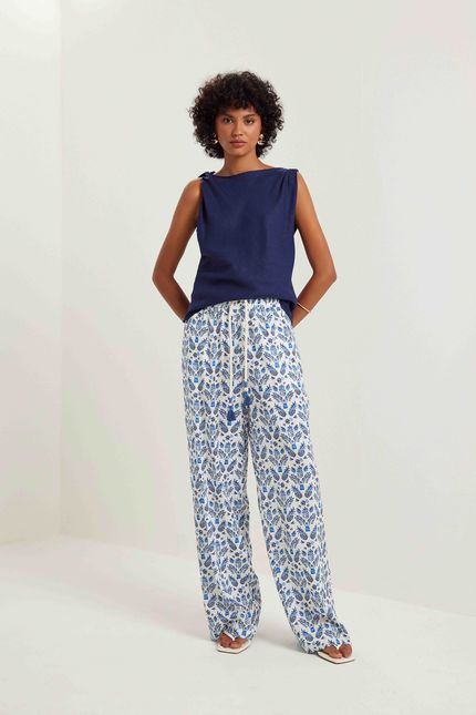 Blusa cambraia torção  azul atlantico